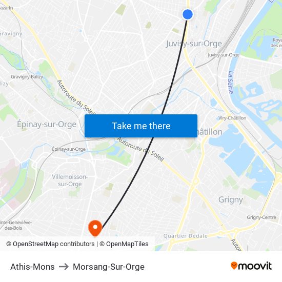 Athis-Mons to Morsang-Sur-Orge map