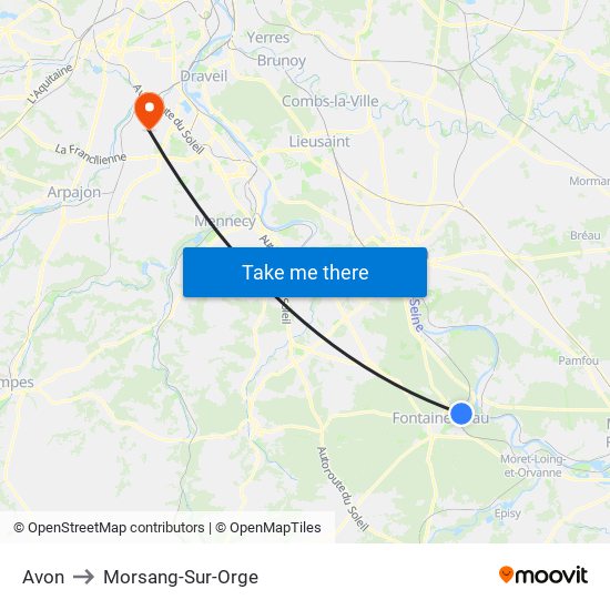 Avon to Morsang-Sur-Orge map