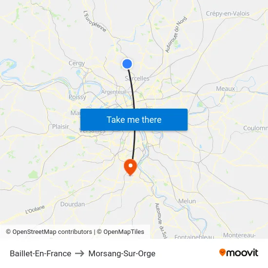 Baillet-En-France to Morsang-Sur-Orge map