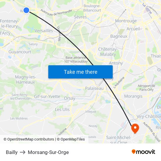 Bailly to Morsang-Sur-Orge map