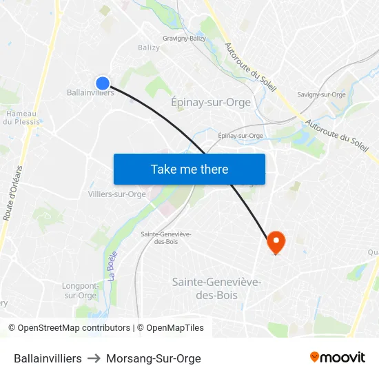 Ballainvilliers to Morsang-Sur-Orge map