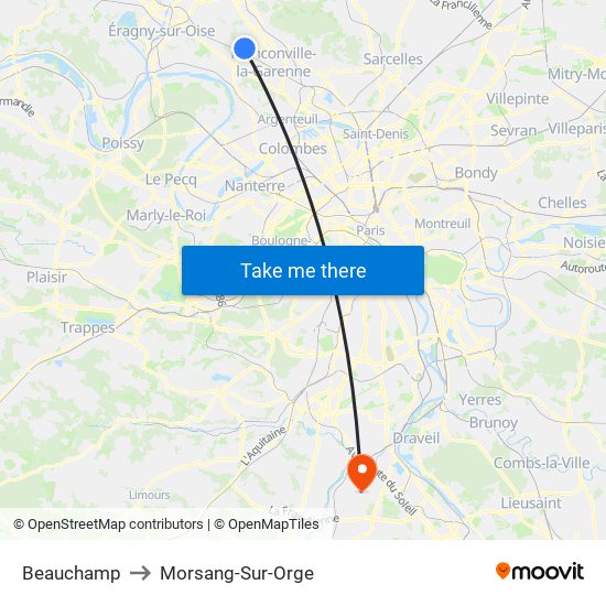 Beauchamp to Morsang-Sur-Orge map