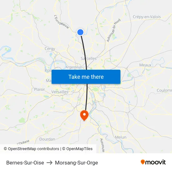 Bernes-Sur-Oise to Morsang-Sur-Orge map