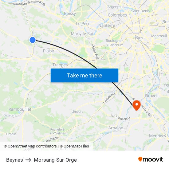 Beynes to Morsang-Sur-Orge map