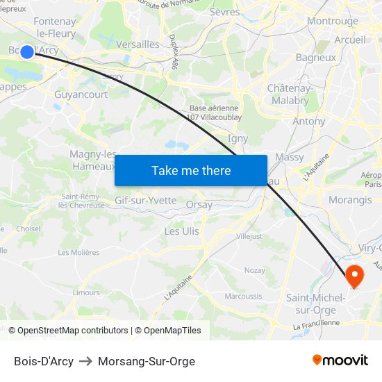 Bois-D'Arcy to Morsang-Sur-Orge map