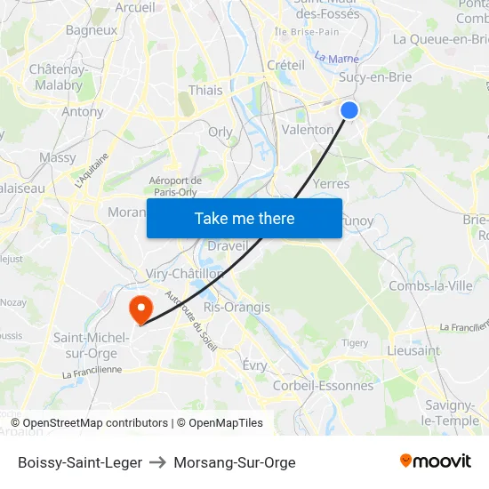 Boissy-Saint-Leger to Morsang-Sur-Orge map