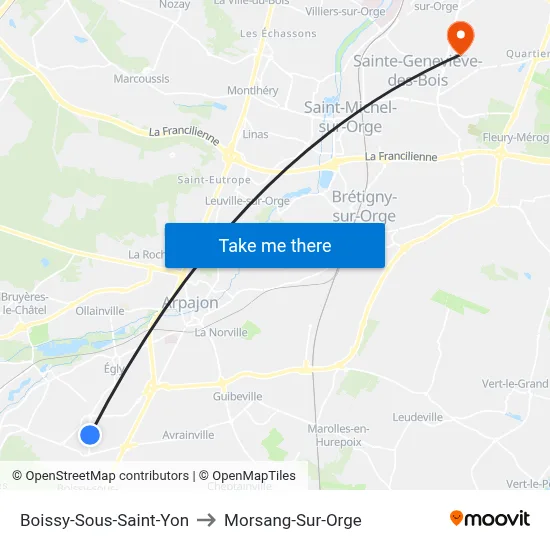 Boissy-Sous-Saint-Yon to Morsang-Sur-Orge map