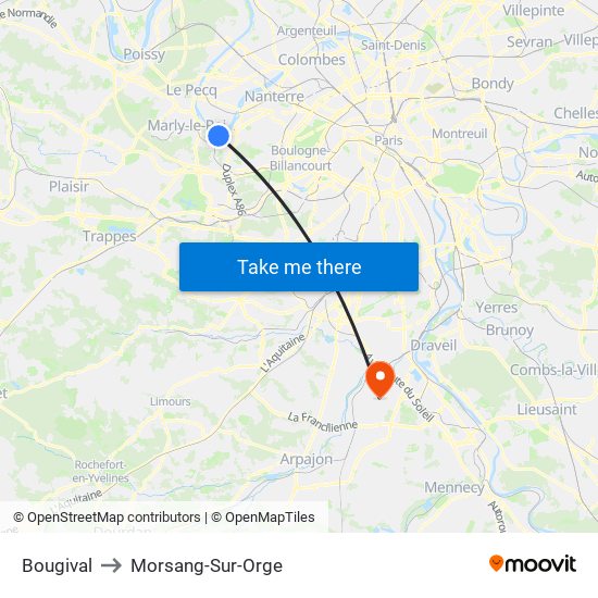 Bougival to Morsang-Sur-Orge map