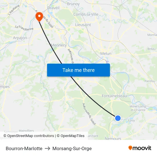 Bourron-Marlotte to Morsang-Sur-Orge map