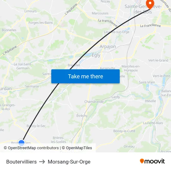 Boutervilliers to Morsang-Sur-Orge map