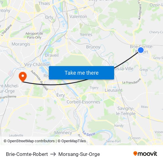 Brie-Comte-Robert to Morsang-Sur-Orge map