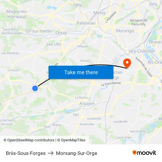 Briis-Sous-Forges to Morsang-Sur-Orge map