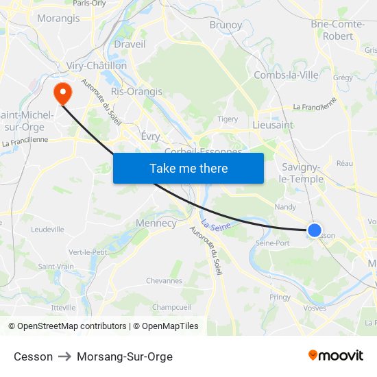 Cesson to Morsang-Sur-Orge map