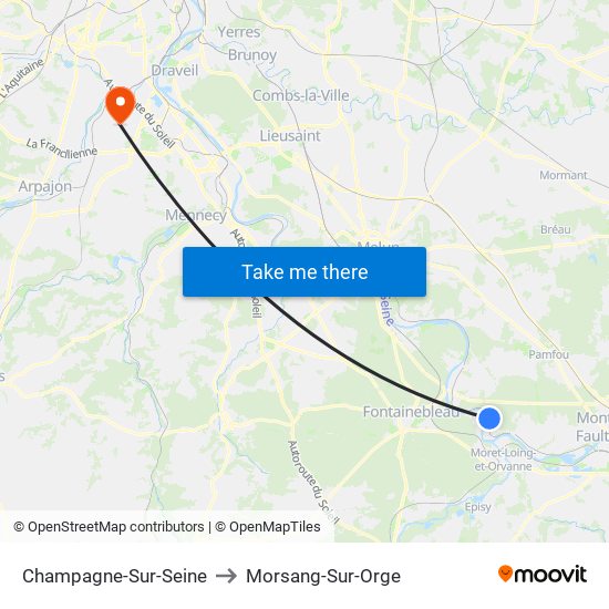 Champagne-Sur-Seine to Morsang-Sur-Orge map