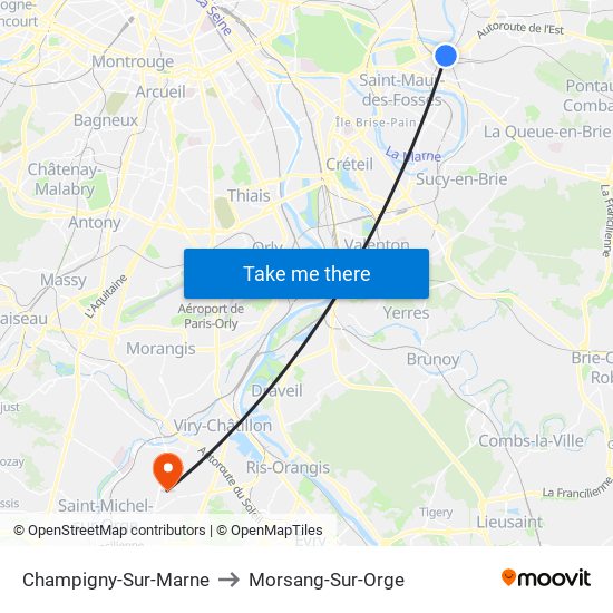 Champigny-Sur-Marne to Morsang-Sur-Orge map