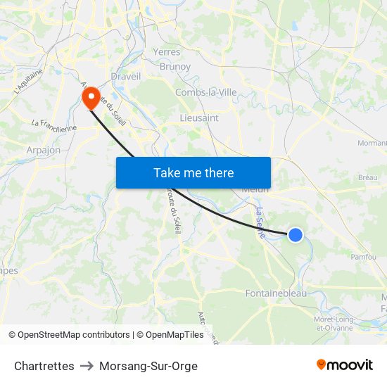 Chartrettes to Morsang-Sur-Orge map