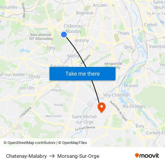 Chatenay-Malabry to Morsang-Sur-Orge map