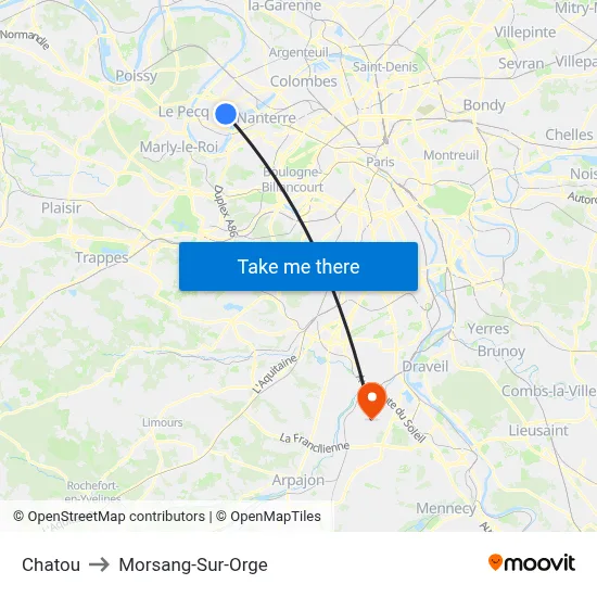 Chatou to Morsang-Sur-Orge map