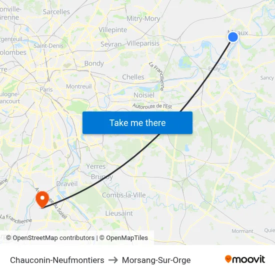 Chauconin-Neufmontiers to Morsang-Sur-Orge map