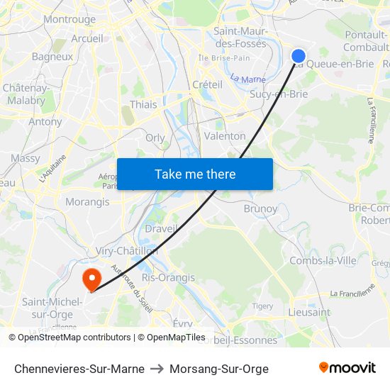 Chennevieres-Sur-Marne to Morsang-Sur-Orge map