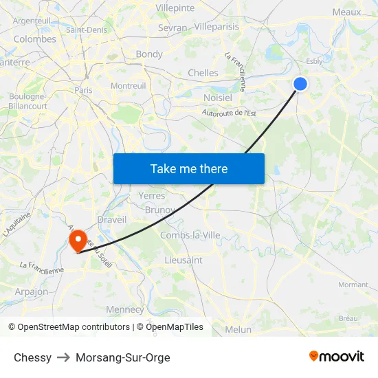 Chessy to Morsang-Sur-Orge map