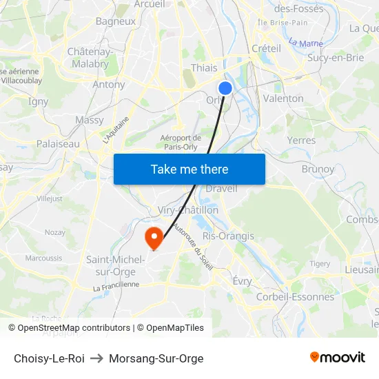 Choisy-Le-Roi to Morsang-Sur-Orge map