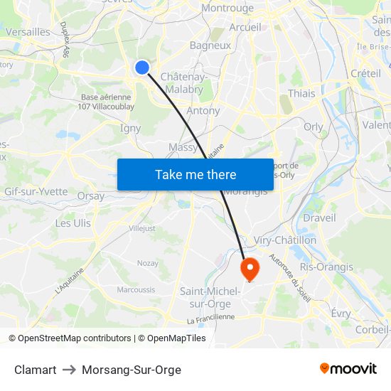 Clamart to Morsang-Sur-Orge map