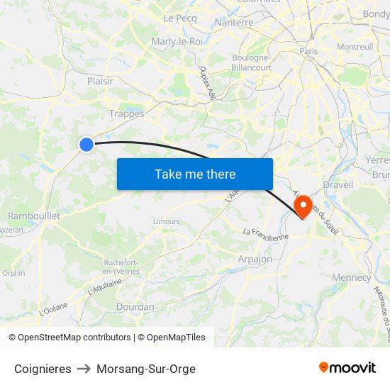 Coignieres to Morsang-Sur-Orge map