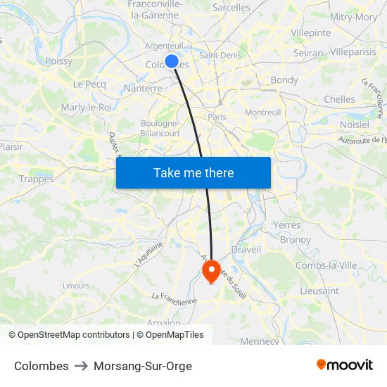 Colombes to Morsang-Sur-Orge map