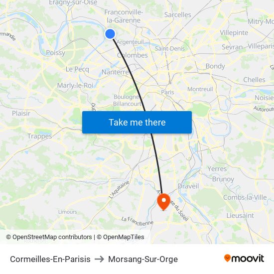 Cormeilles-En-Parisis to Morsang-Sur-Orge map