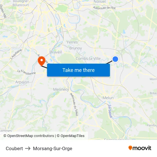 Coubert to Morsang-Sur-Orge map