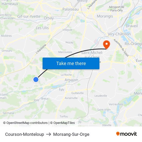 Courson-Monteloup to Morsang-Sur-Orge map