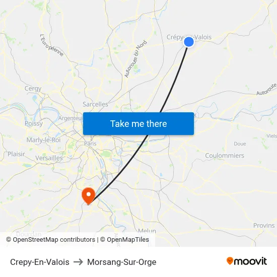 Crepy-En-Valois to Morsang-Sur-Orge map
