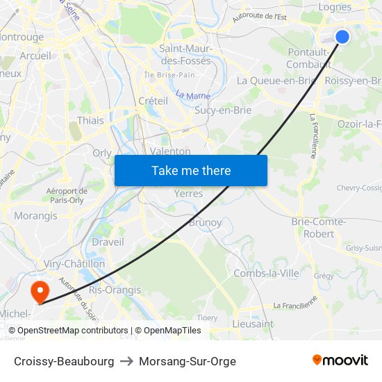 Croissy-Beaubourg to Morsang-Sur-Orge map