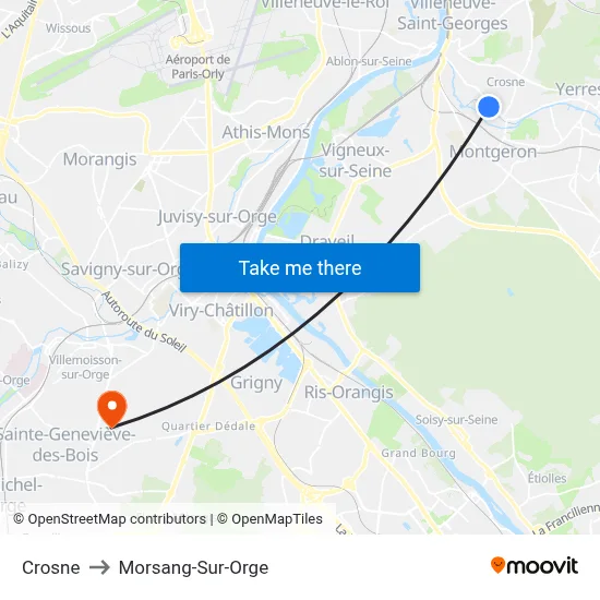 Crosne to Morsang-Sur-Orge map