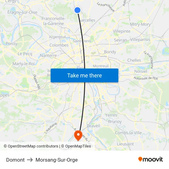 Domont to Morsang-Sur-Orge map