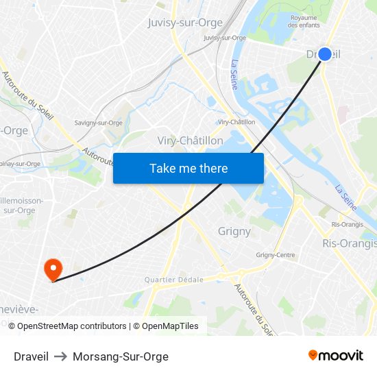 Draveil to Morsang-Sur-Orge map