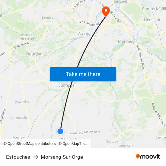 Estouches to Morsang-Sur-Orge map