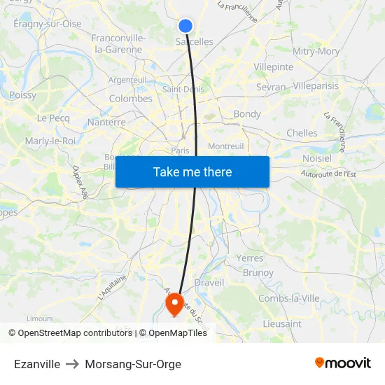 Ezanville to Morsang-Sur-Orge map