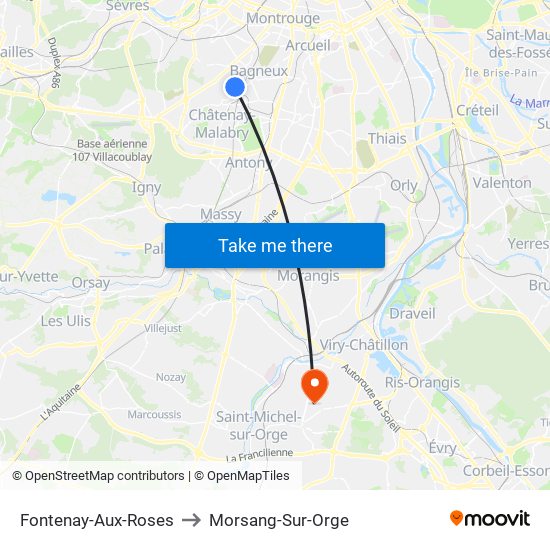 Fontenay-Aux-Roses to Morsang-Sur-Orge map