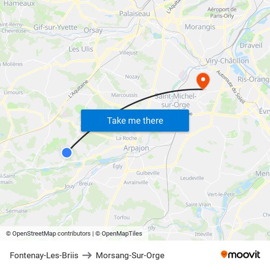 Fontenay-Les-Briis to Morsang-Sur-Orge map