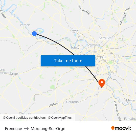 Freneuse to Morsang-Sur-Orge map