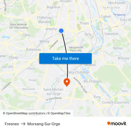 Fresnes to Morsang-Sur-Orge map