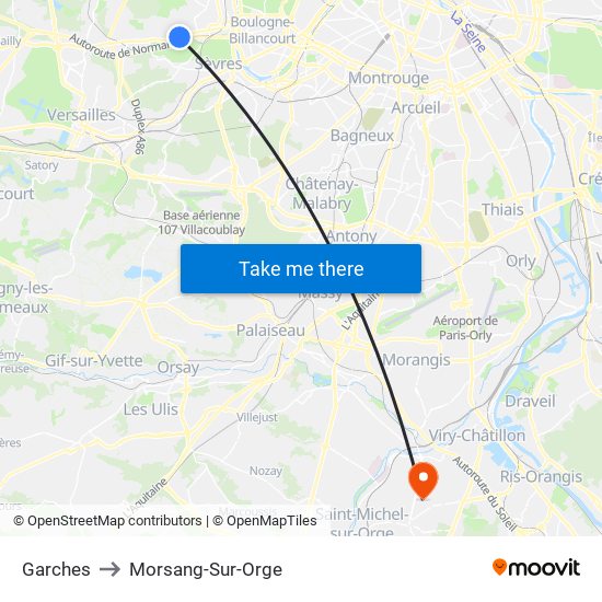 Garches to Morsang-Sur-Orge map