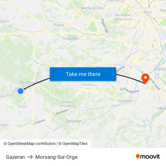 Gazeran to Morsang-Sur-Orge map