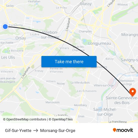 Gif-Sur-Yvette to Morsang-Sur-Orge map