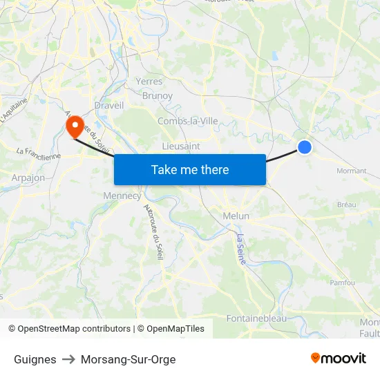 Guignes to Morsang-Sur-Orge map