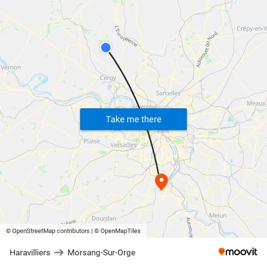 Haravilliers to Morsang-Sur-Orge map