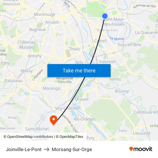 Joinville-Le-Pont to Morsang-Sur-Orge map