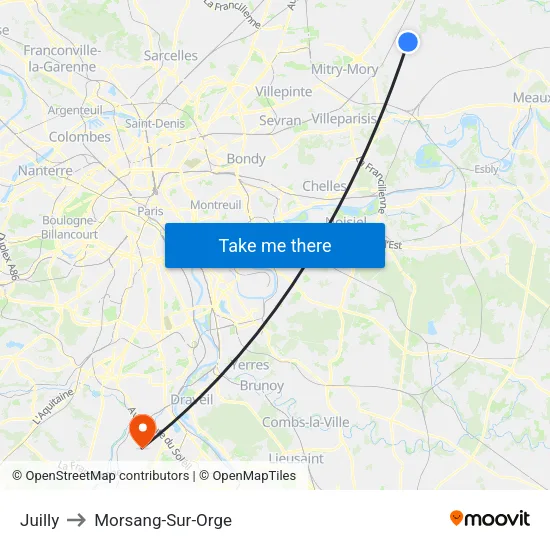 Juilly to Morsang-Sur-Orge map